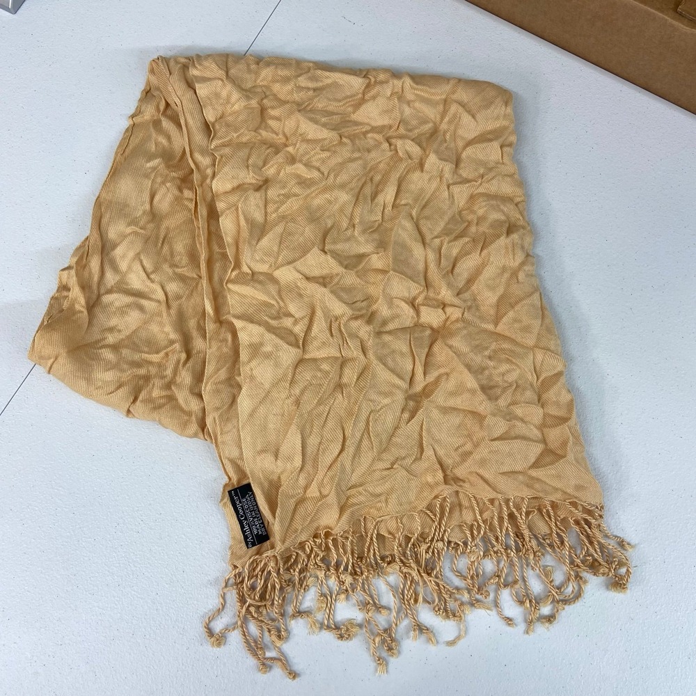 Vintage Ashley Cooper tan lightweight knit tassel fashionβ wrap around scarf